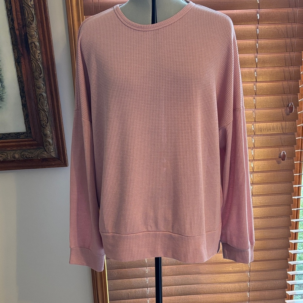 Waffle Knit Thermal Top Casual Cottagecore Pink Women's Size 2X
